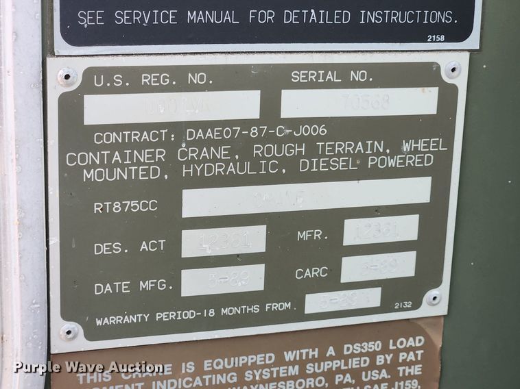 image for item LX9648 1988 Grove RT875CC  crane