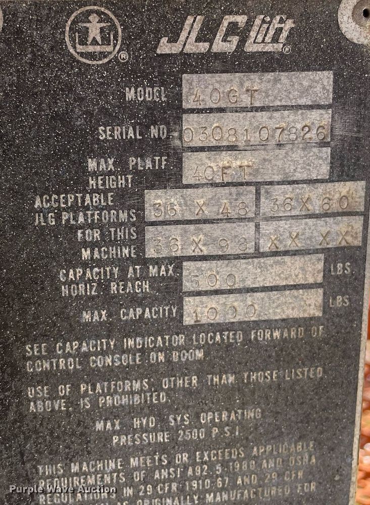 image for item ME9825 1982 JLG 40F  boom lift
