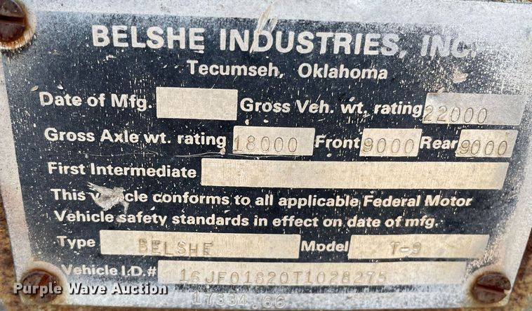 image for item ME9833 1996 Belshe T-9  equipment trailer