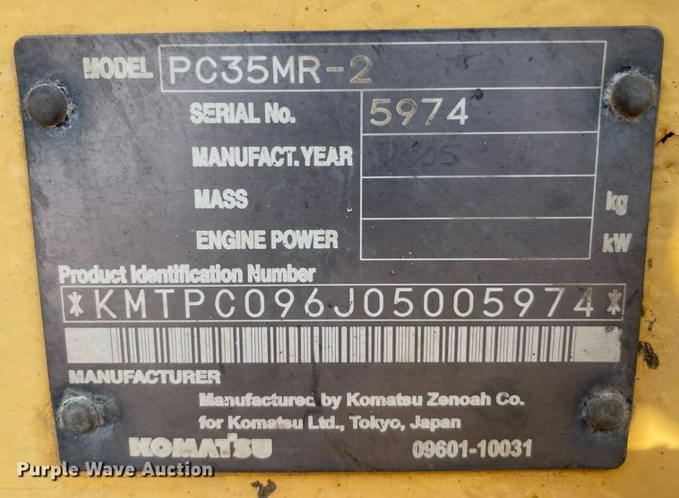 image for item ME9859 2005 Komatsu PC35MR-2  mini excavator