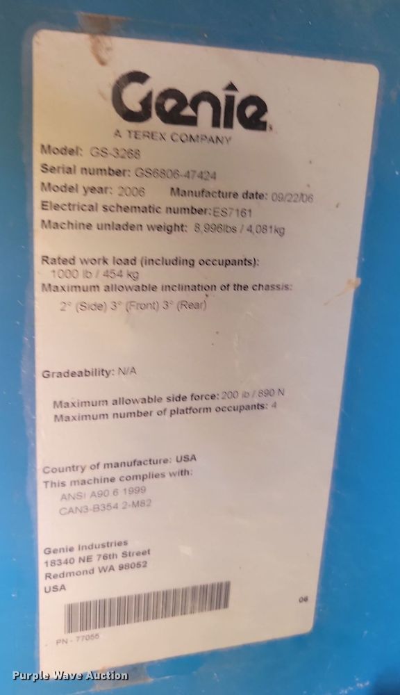 image for item ML9458 2006 Genie GS-3268  scissor lift