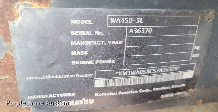 image for item ML9471 2005 Komatsu WA450-5L  wheel loader