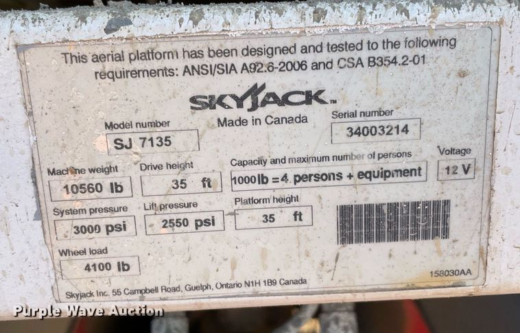 image for item MR9096 Skyjack SJ7135  scissor lift