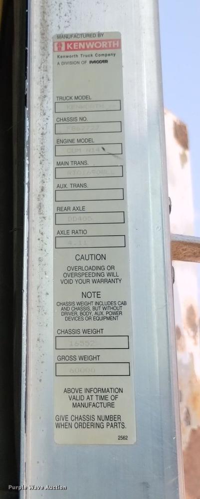 image for item DN6455 2000 Kenworth T800  dump truck