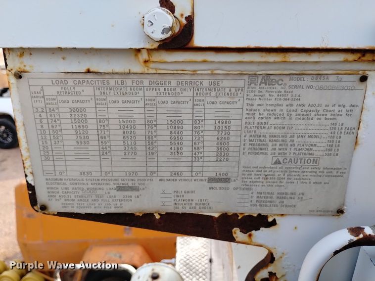 image for item DN6460 2000 Chevrolet C7500  digger derrick truck