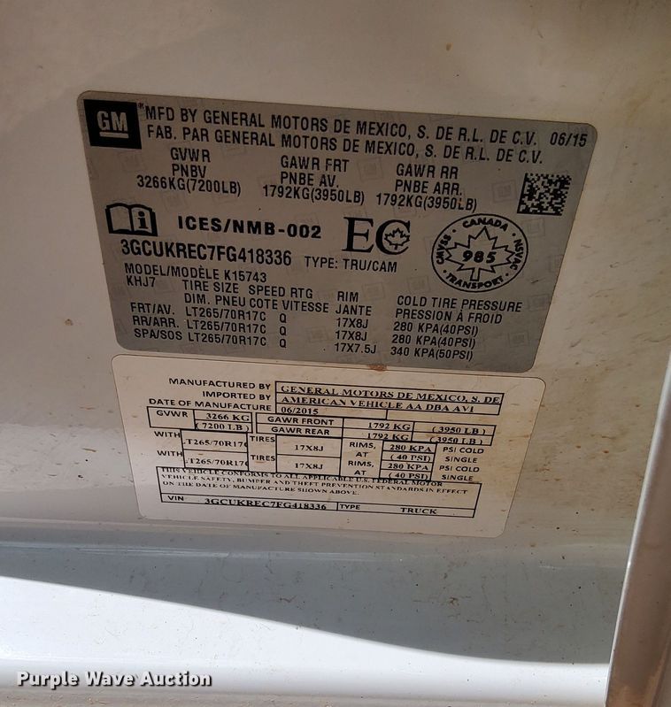 image for item DN6481 2015 Chevrolet Silverado 1500  Crew Cab pickup truck