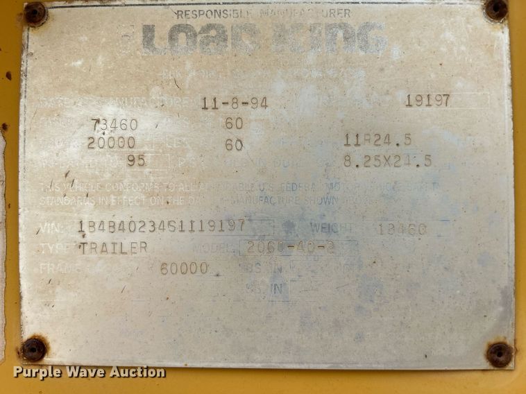 image for item DR4653 1995 Load King 2060-40-2  bottom dump trailer