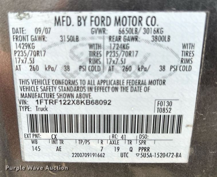 image for item DR4663 2008 Ford F150 XL  pickup truck