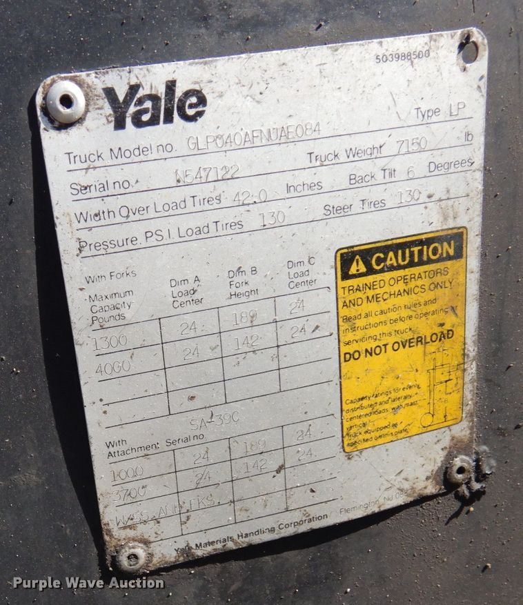 image for item AF9689 Yale GLP040 AFNUAE084  forklift