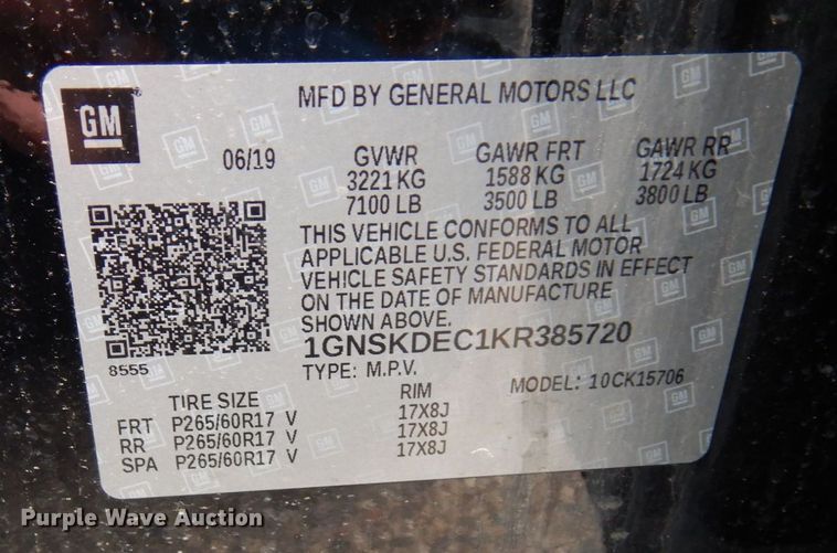 image for item AF9692 2019 Chevrolet Tahoe  SUV