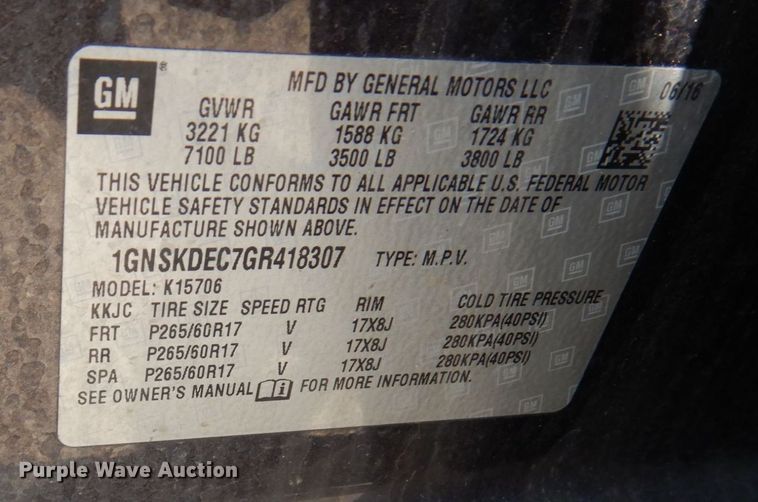 image for item AF9694 2016 Chevrolet Tahoe  SUV