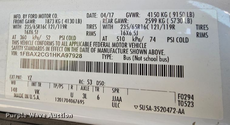 image for item DK1755 2017 Ford Transit 350  van