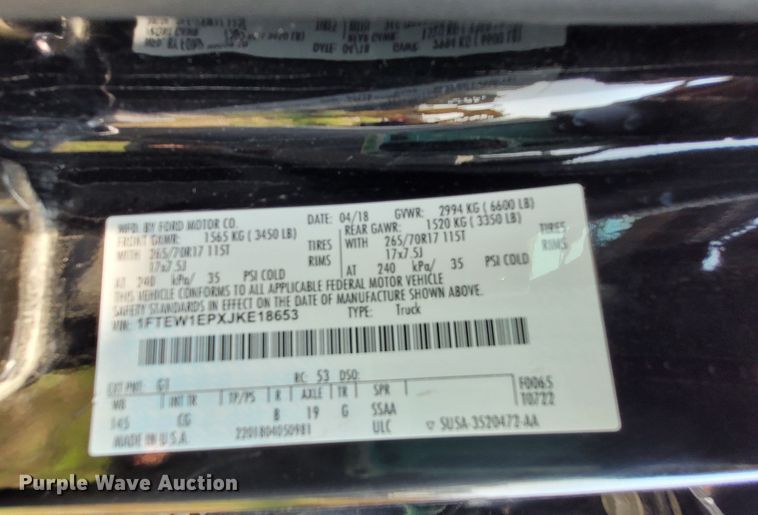 image for item DK1861 2018 Ford F150  SuperCrew pickup truck