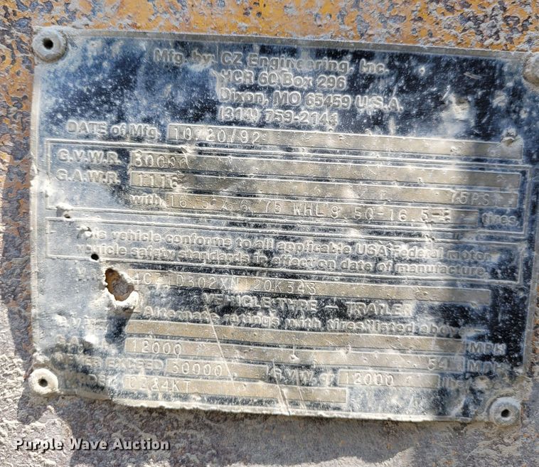 image for item DK1863 1993 CZ Engineering CZ24KT  equipment trailer