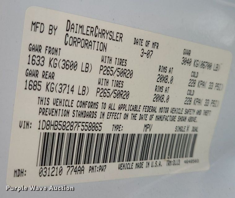 image for item DK1875 2007 Dodge Durango Limited  SUV