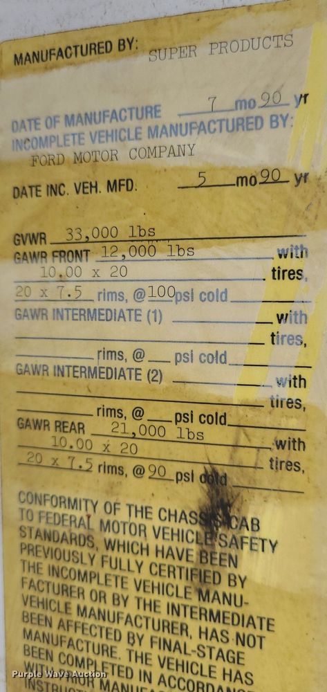 image for item DK1888 1990 Ford F800  sewer jetter truck