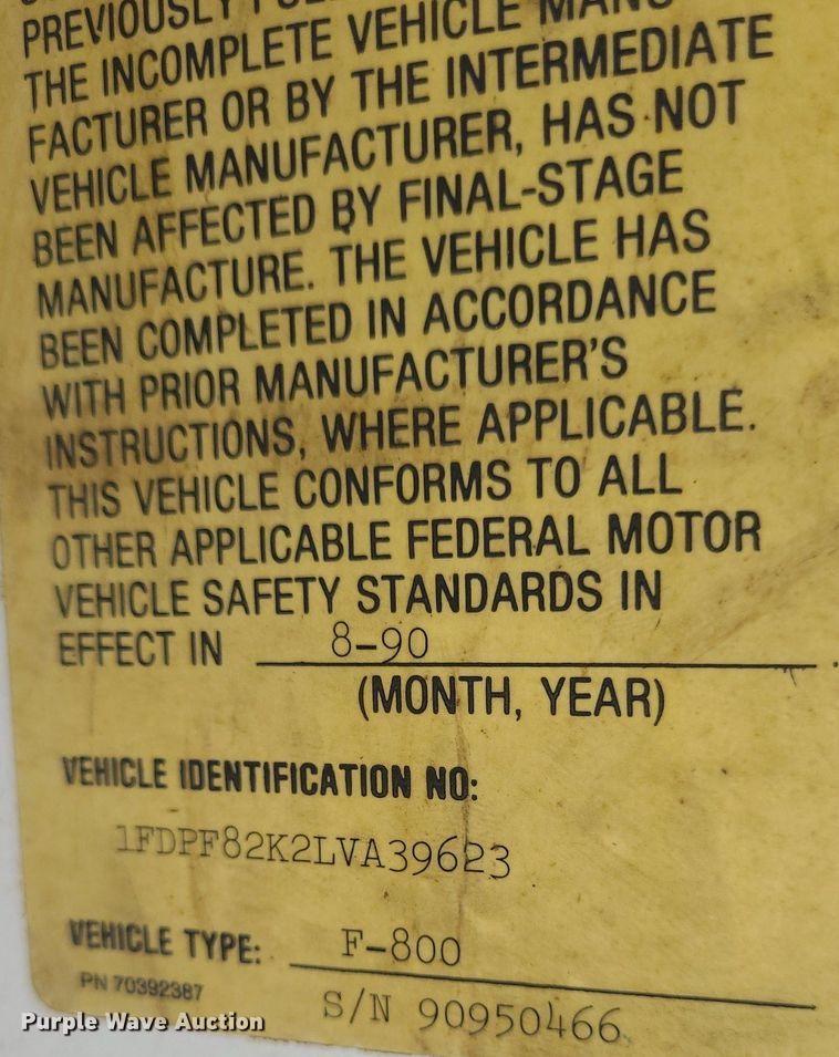 image for item DK1888 1990 Ford F800  sewer jetter truck