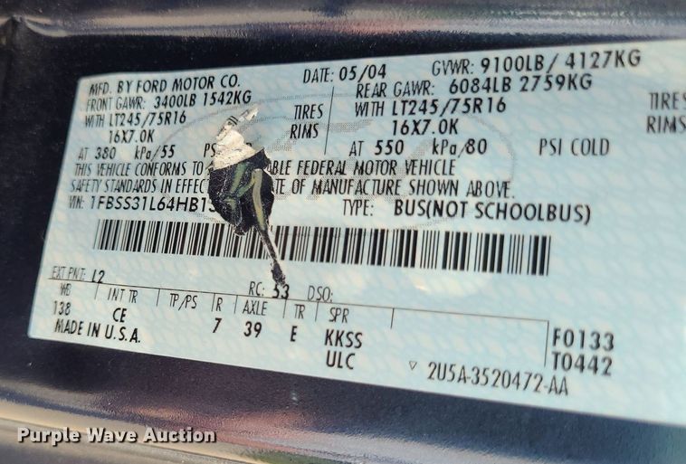 image for item DK1933 2004 Ford E350 Super Duty XL  van