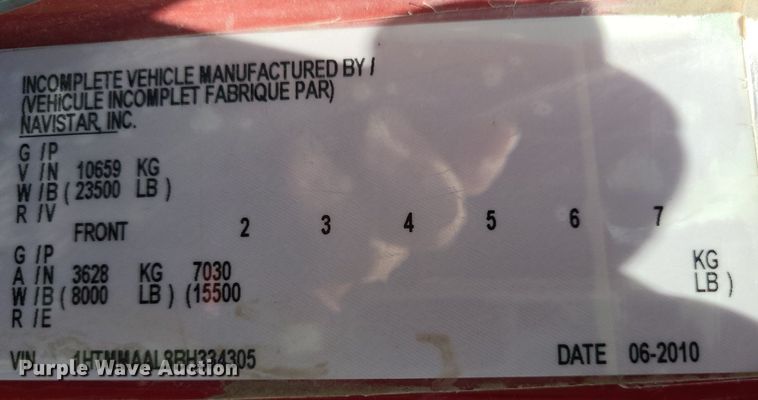 image for item DK1937 2011 International DuraStar 4300  truck cab and chassis