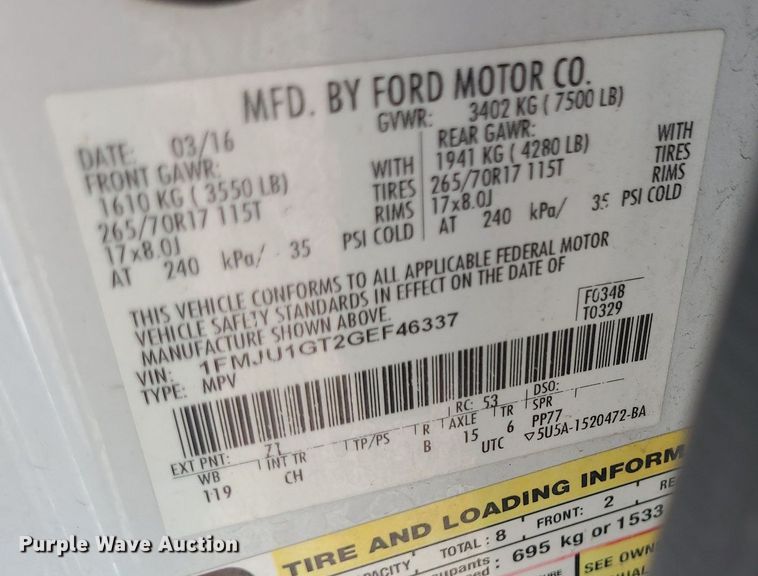 image for item DK1939 2016 Ford Expedition  SUV