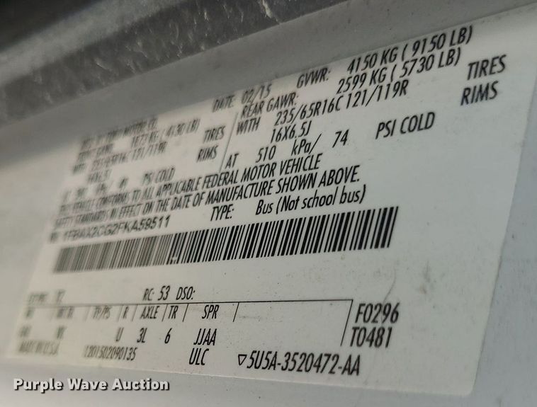 image for item DK1940 2015 Ford Transit 350  van