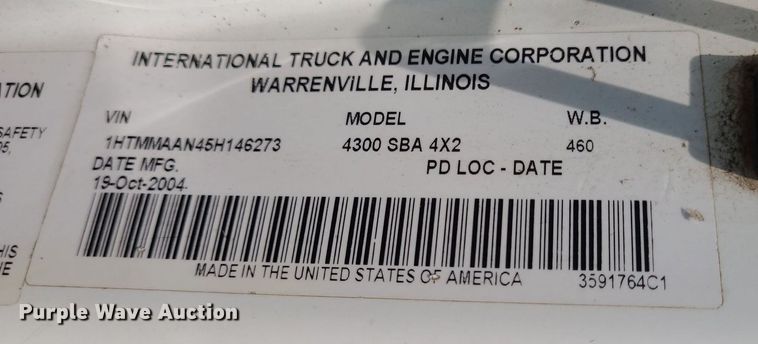 image for item DK1941 2005 International 4300  sewer jetter truck