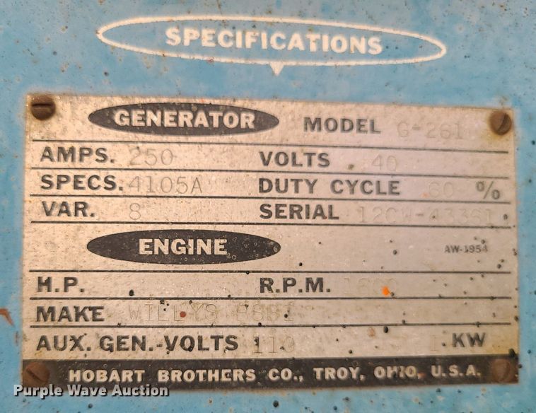 image for item DM4976 Hobart G-261  welder/generator