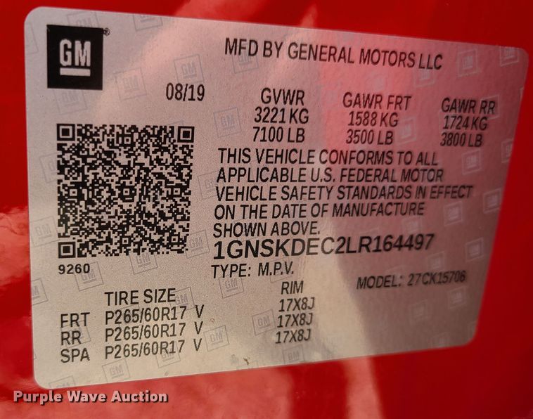 image for item DM4983 2020 Chevrolet Tahoe Police  SUV