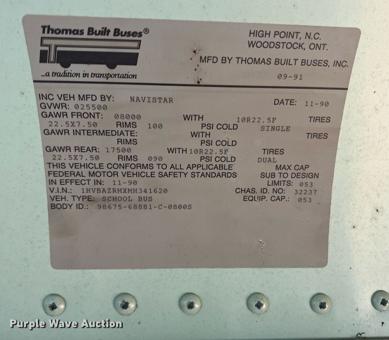image for item DN3034 1991 International 3700  school bus