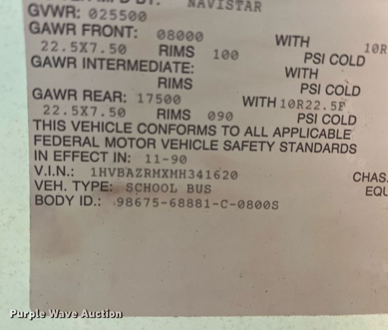 image for item DN3034 1991 International 3700  school bus