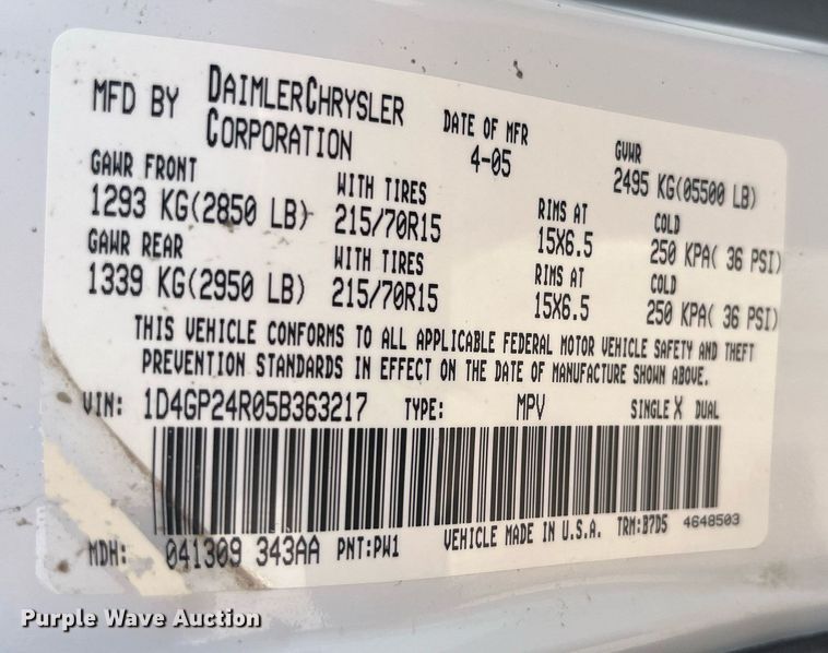 image for item DP0515 2005 Dodge Grand Caravan  van