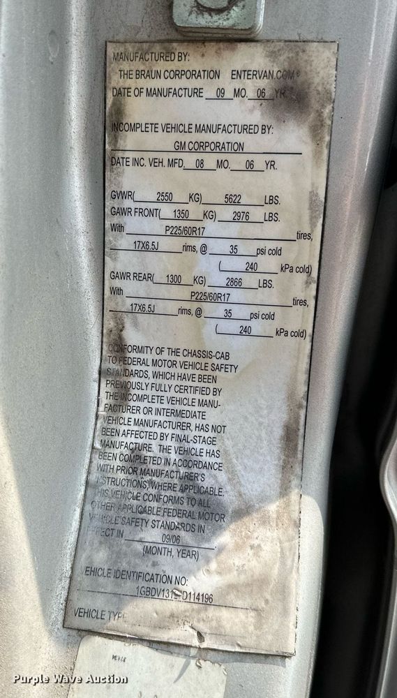 image for item DP3159 2007 Chevrolet Uplander  handicap accessible van