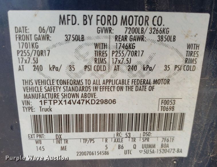 image for item DP7991 2007 Ford F150  SuperCab pickup truck