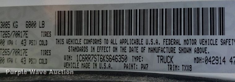 image for item DP8030 2019 Dodge Ram 1500  Crew Cab pickup truck