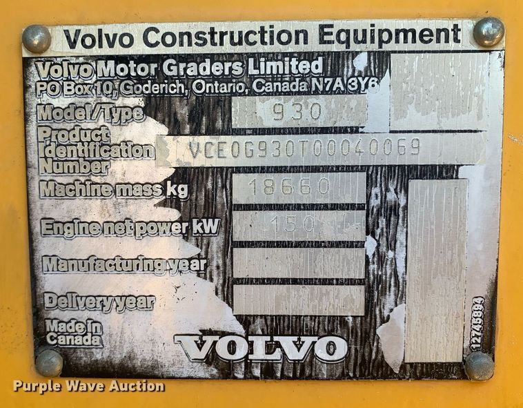 image for item DP8656 2007 Volvo G930  motor grader