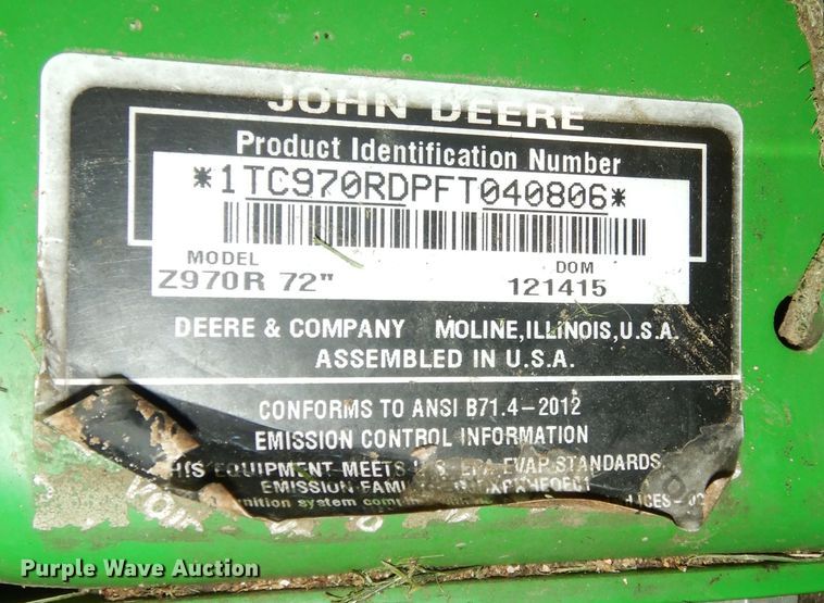 image for item IB9813 2016 John Deere Z970R  ZTR lawn mower