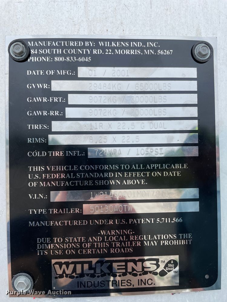 image for item II9019 2001 Wilkens 50130A0TW  walking floor trailer