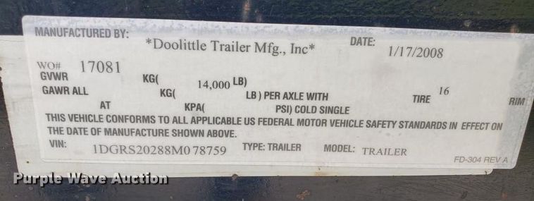 image for item II9169 2008 Doolittle  equipment trailer