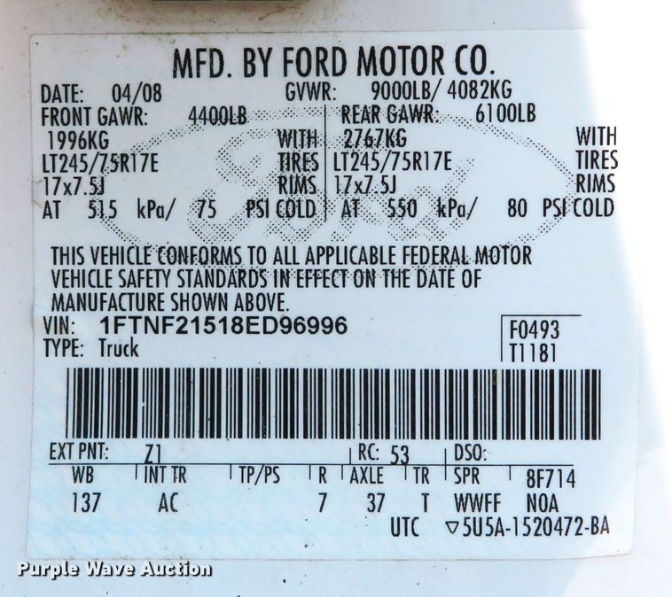 image for item JB9555 2008 Ford F250 Super Duty XL  pickup truck