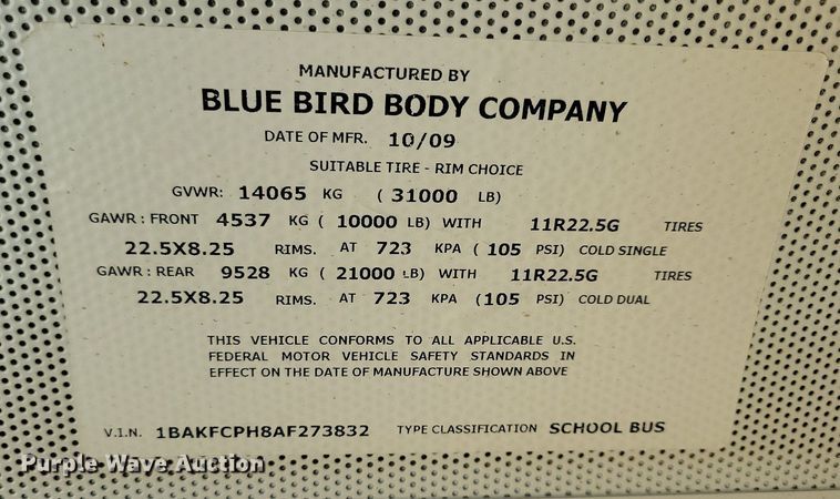 image for item JO9198 2010 Blue Bird Vision  school bus