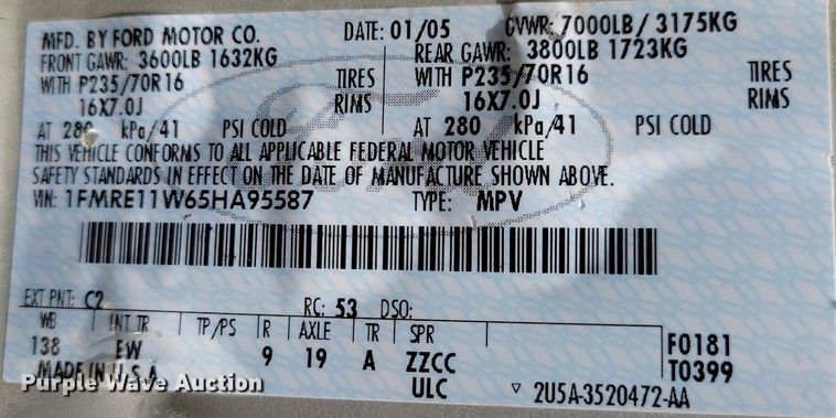 image for item JO9200 2005 Ford E150 XLT  van