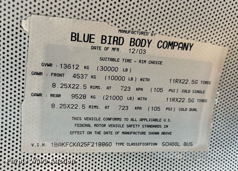 image for item KL9027 2005 Blue Bird  school bus