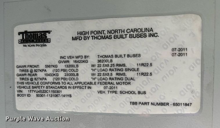 image for item KL9029 2012 Thomas Built  school bus