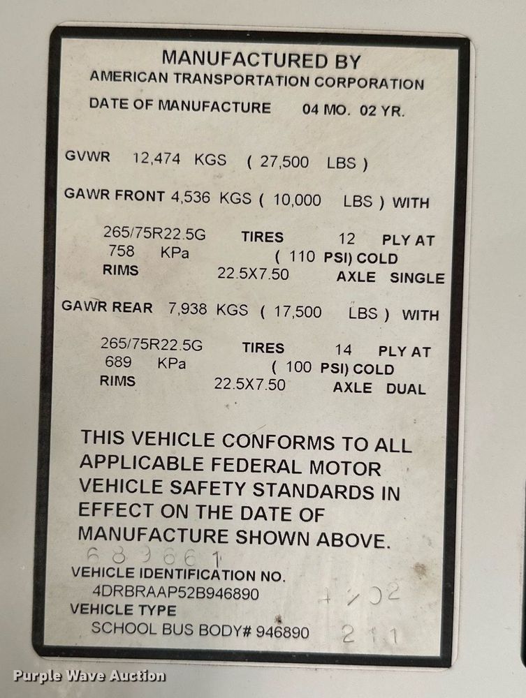 image for item LG9270 2002 American  school bus