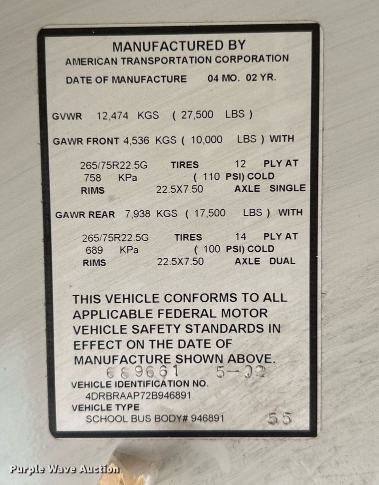 image for item LG9271 2002 American  school bus