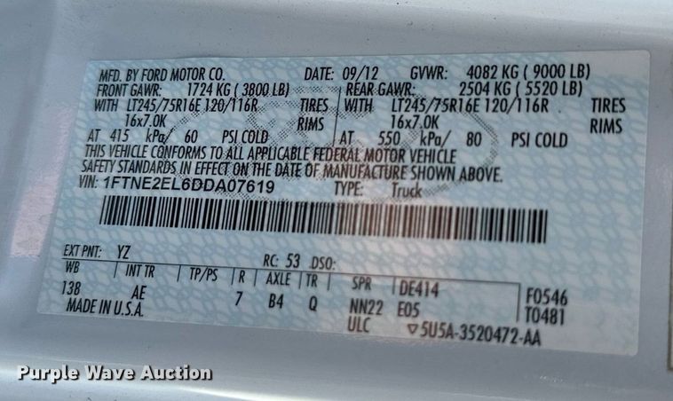 image for item LN9234 2013 Ford E250  van