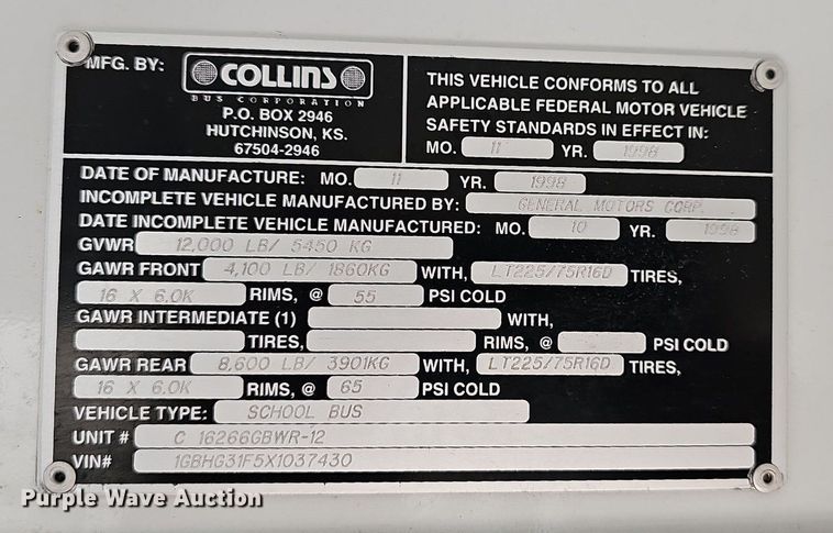 image for item LW9651 1999 Chevrolet Express 3500  school bus