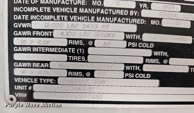 image for item LW9651 1999 Chevrolet Express 3500  school bus