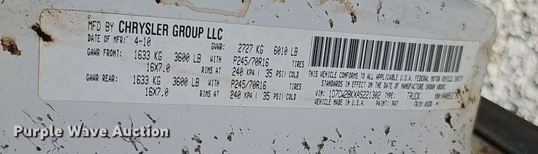 image for item MD9856 2010 Dodge Dakota  Ext. Cab pickup truck