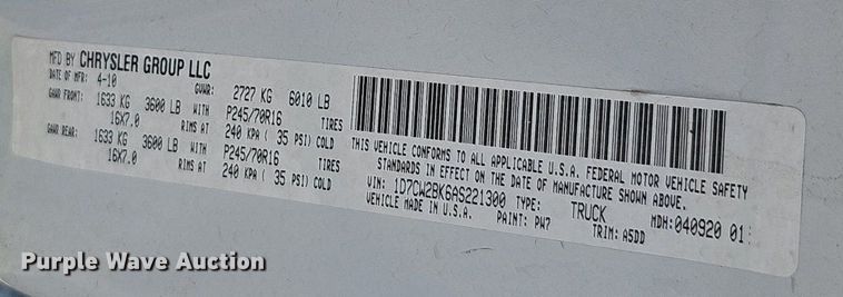 image for item MD9857 2010 Dodge Dakota  Ext. Cab pickup truck